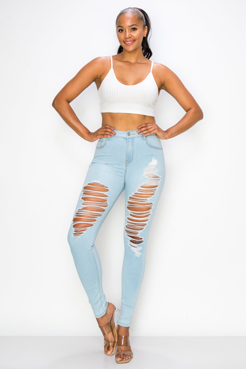 Ruby - High Rise Destructed Soft Stretch Skinny – Encore Jeans