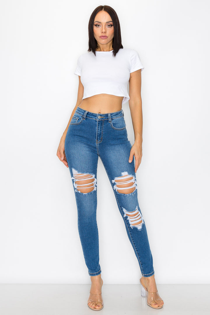 Teagan - High Rise Destructed Premium Skinny
