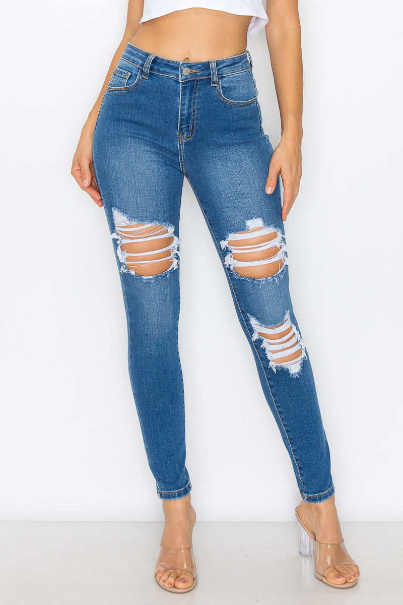 Teagan - High Rise Destructed Premium Skinny
