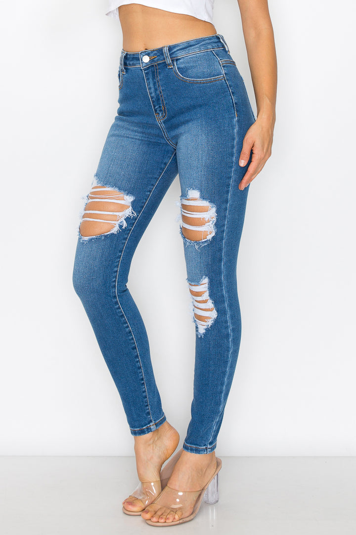 Teagan - High Rise Destructed Premium Skinny