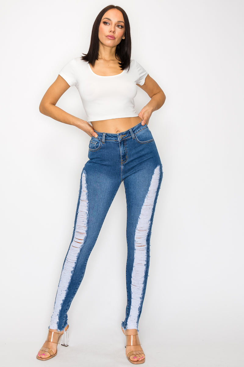 Zoe - High Rise Side Destroy Skinny
