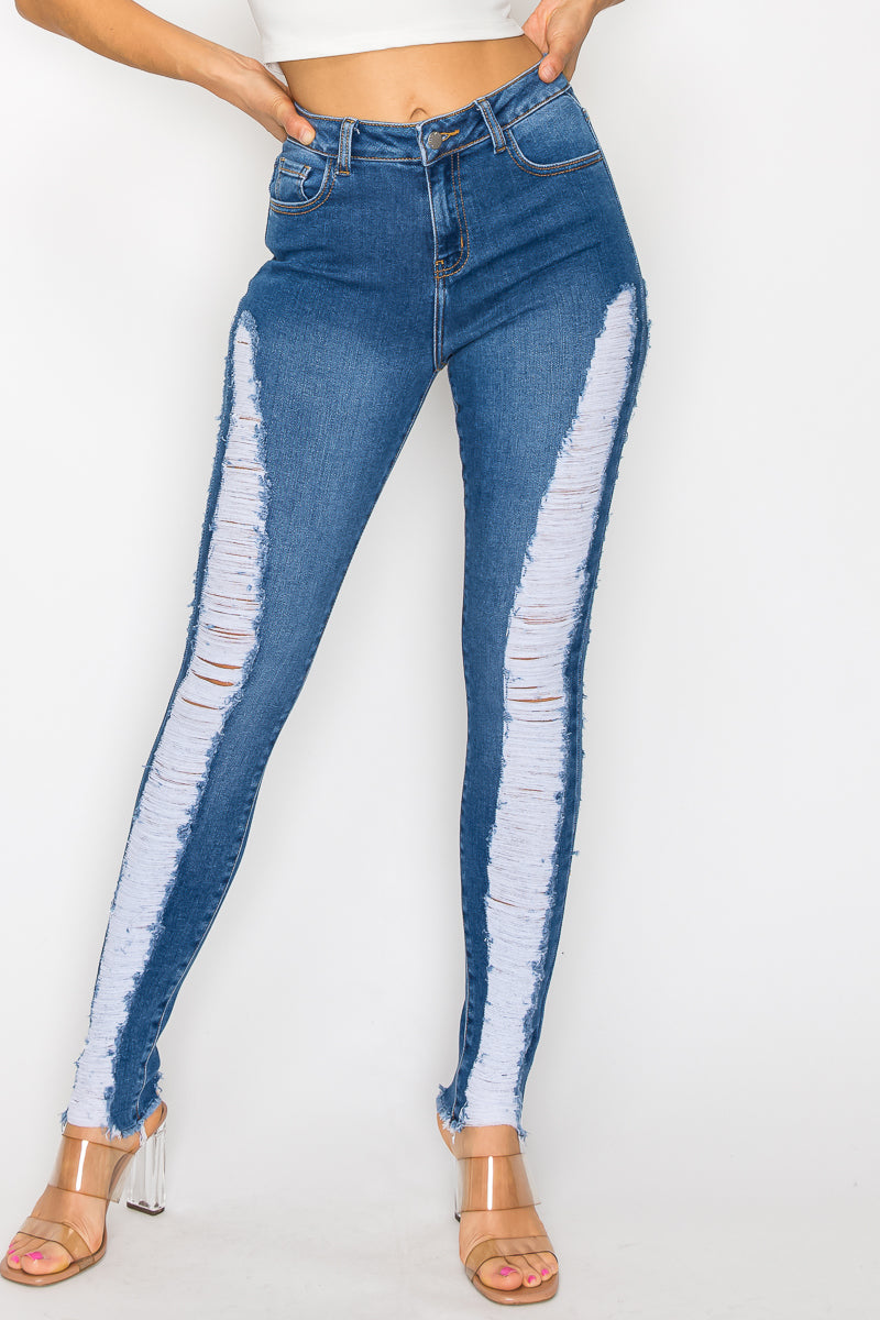 Zoe - High Rise Side Destroy Skinny