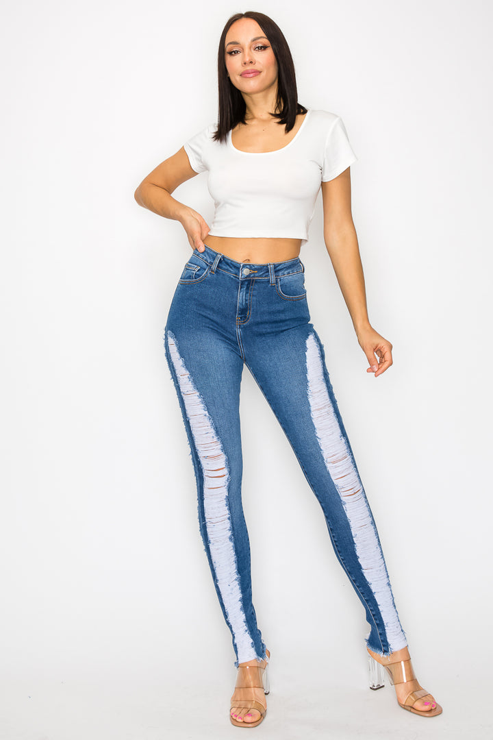 Zoe - High Rise Side Destroy Skinny