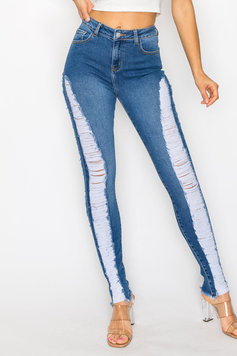 Zoe - High Rise Side Destroy Skinny