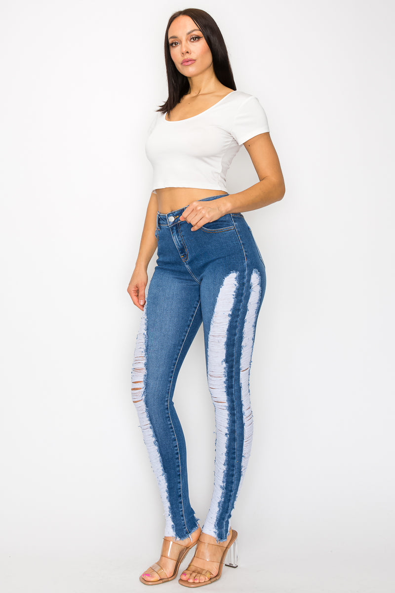 Zoe - High Rise Side Destroy Skinny