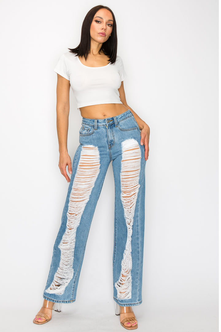 Priscilla - Super Destructed High Rise 50/50 Straight Leg