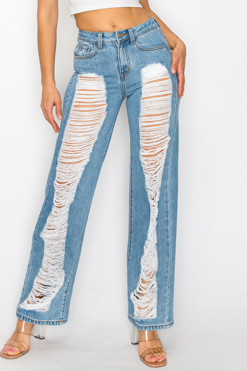 Priscilla - Super Destructed High Rise 50/50 Straight Leg