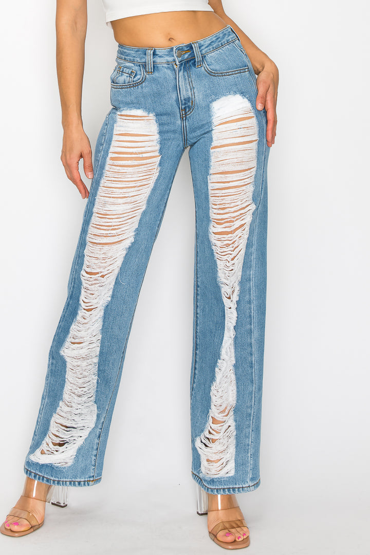Priscilla - Super Destructed High Rise 50/50 Straight Leg