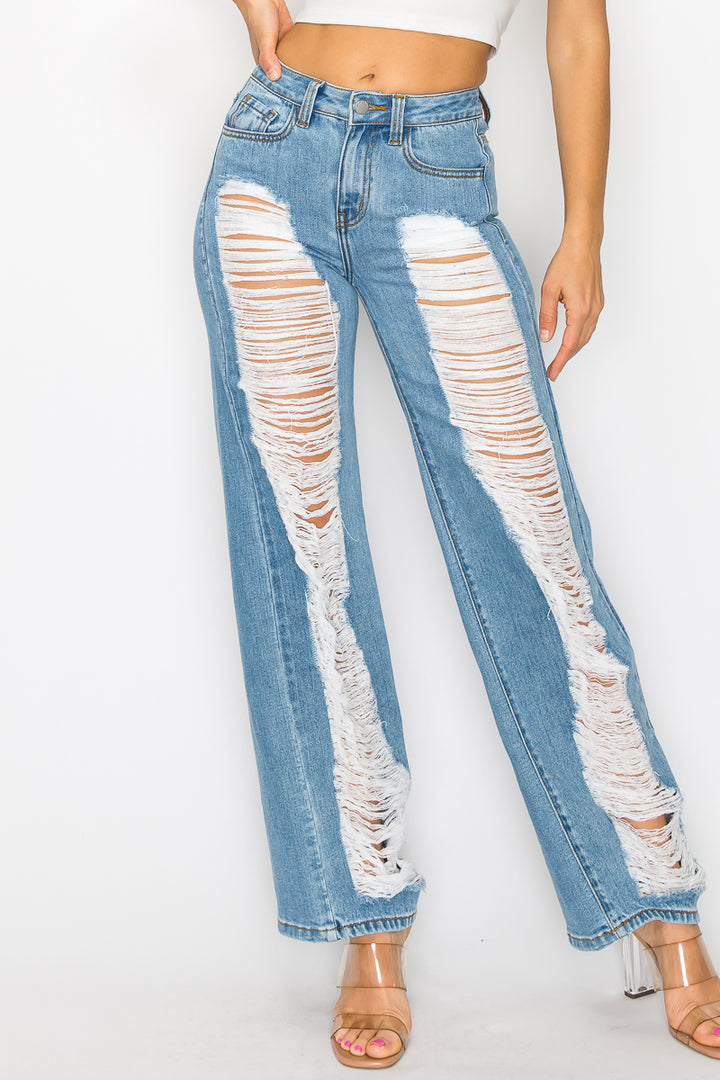 Priscilla - Super Destructed High Rise 50/50 Straight Leg