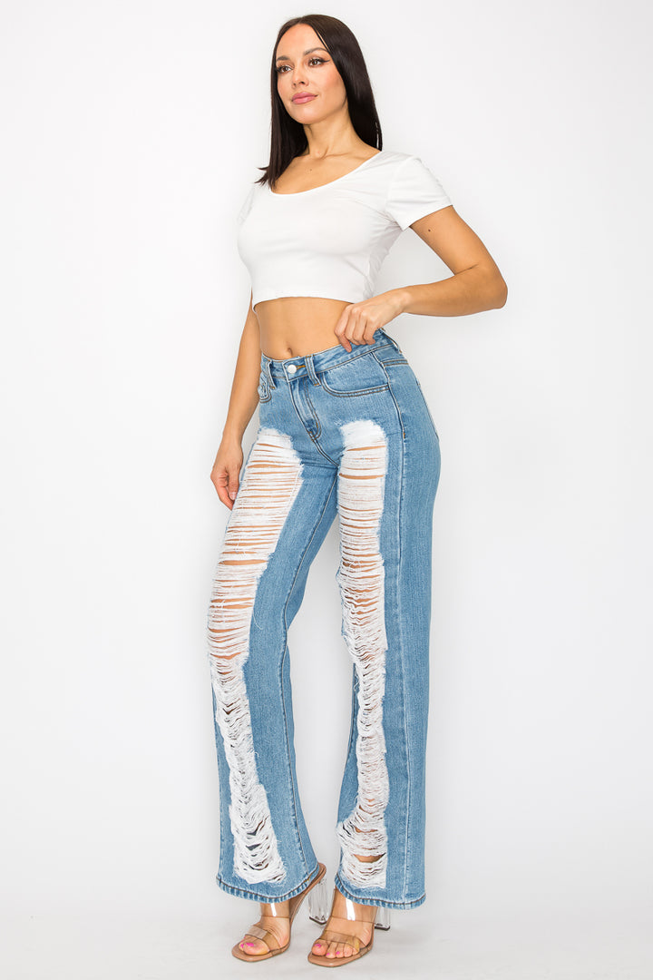 Priscilla - Super Destructed High Rise 50/50 Straight Leg