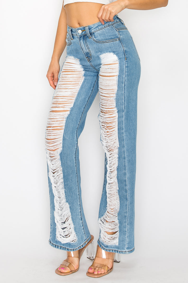 Priscilla - Super Destructed High Rise 50/50 Straight Leg