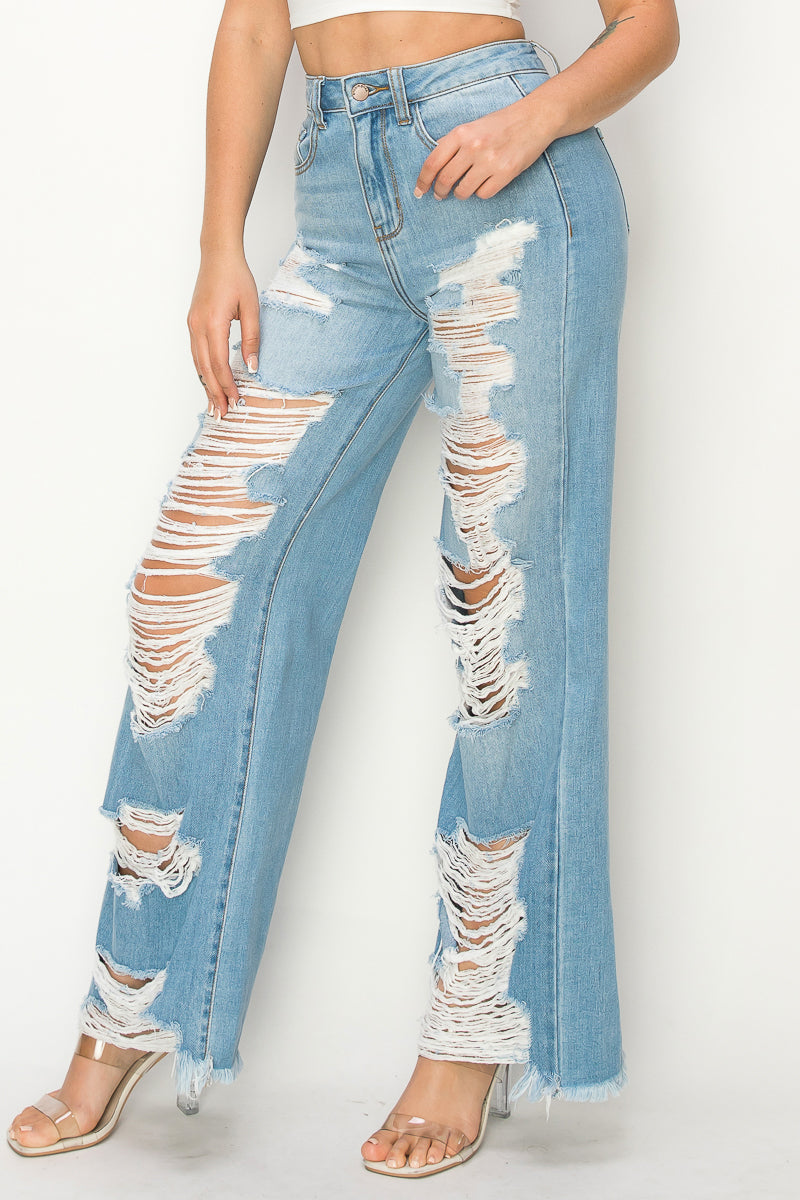 Anna - Super Destructed High Rise 50/50 Wide Leg