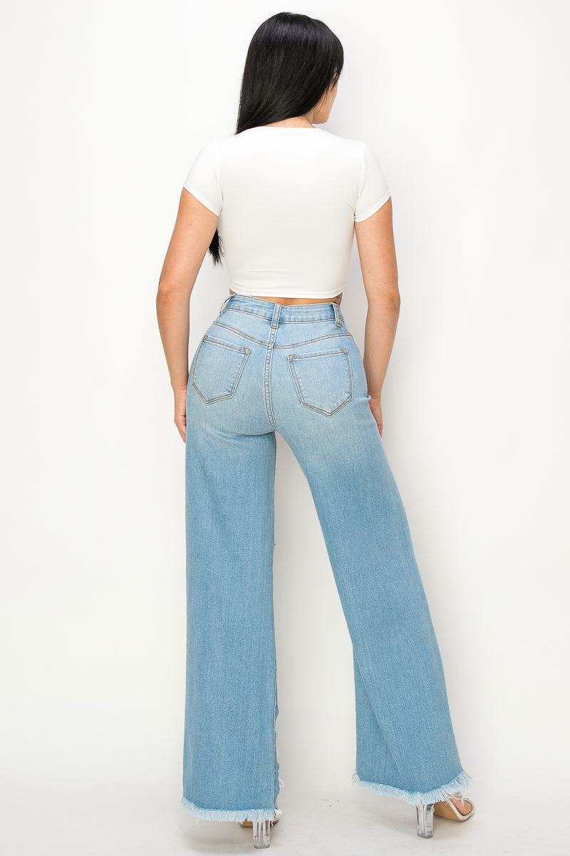 Anna - Super Destructed High Rise 50/50 Wide Leg