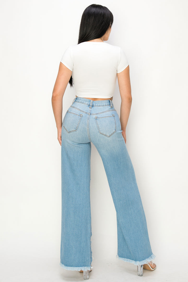 Anna - Super Destructed High Rise 50/50 Wide Leg