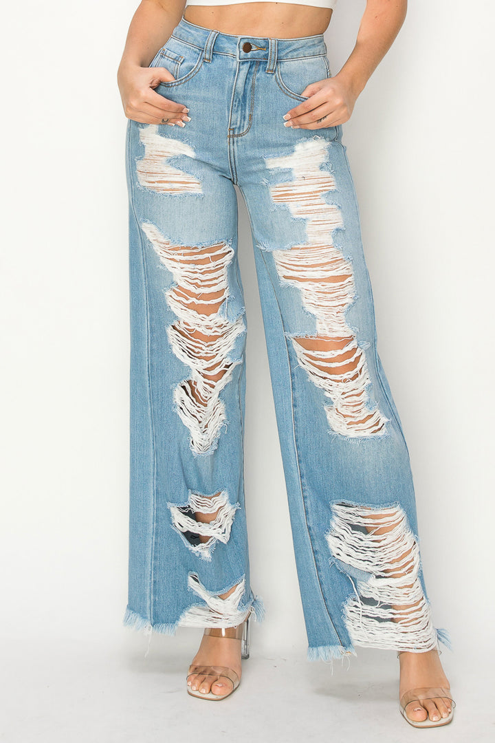 Anna - Super Destructed High Rise 50/50 Wide Leg