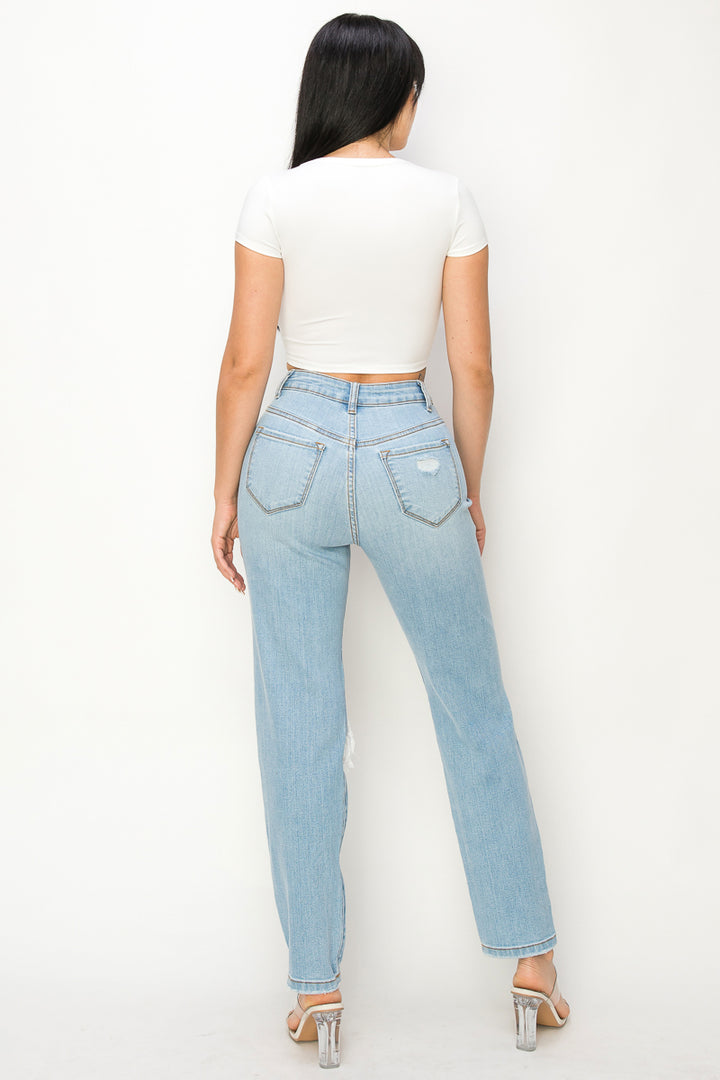 Lydia - Destructed High Rise 50/50 Mom Jeans
