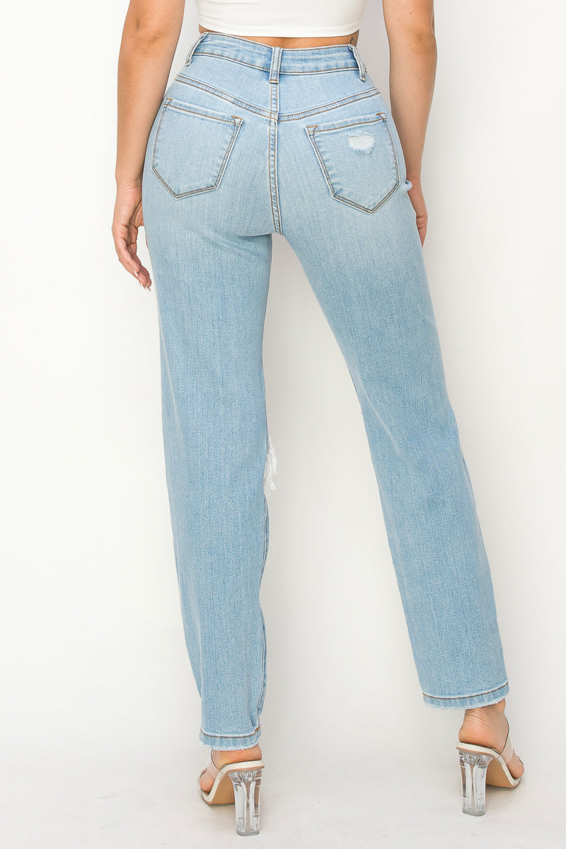 Lydia - Destructed High Rise 50/50 Mom Jeans