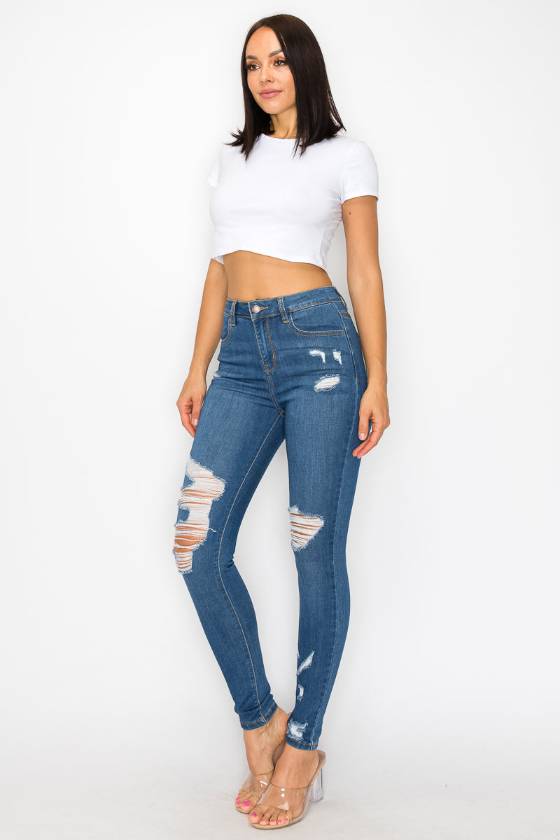 Ellie - High Rise Side Destructed Skinny