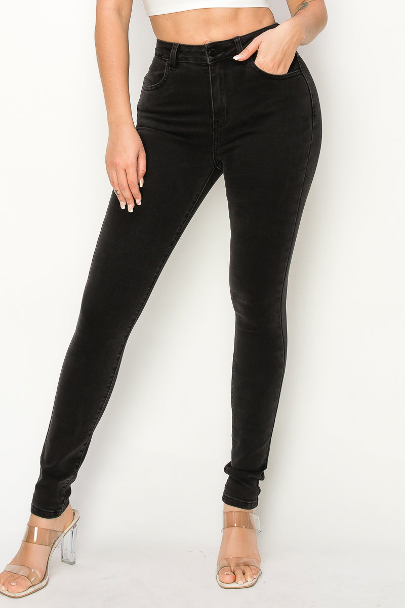 Delilah - Classic High Rise Black Stone Wash Skinny