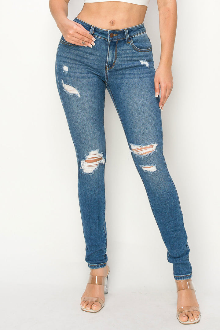 Juniper - Mid Rise Destructed Premium Skinny