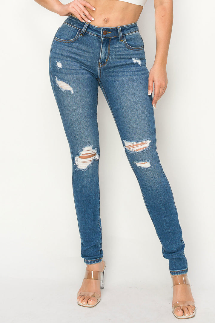 Juniper - Mid Rise Destructed Premium Skinny