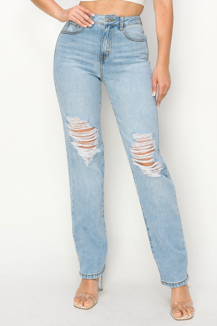 Aurora - Destructed High Rise 50/50 Straight Leg