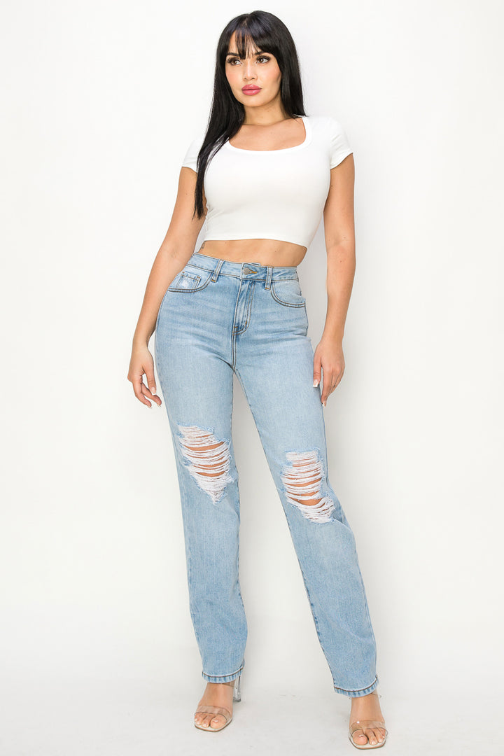 Aurora - Destructed High Rise 50/50 Straight Leg