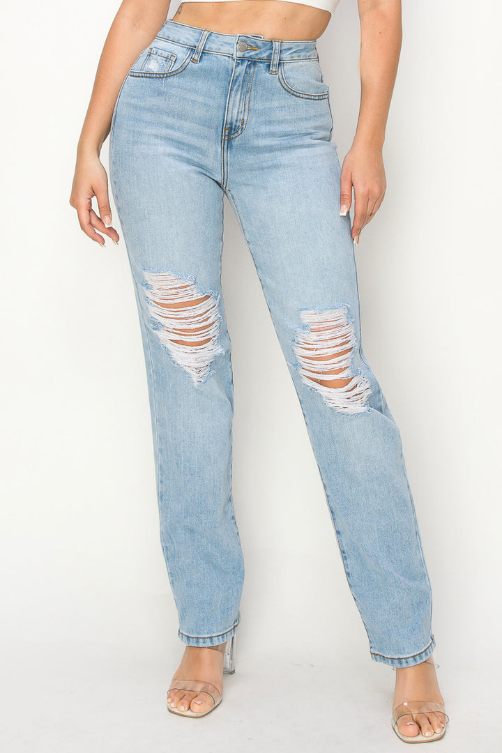 Aurora - Destructed High Rise 50/50 Straight Leg