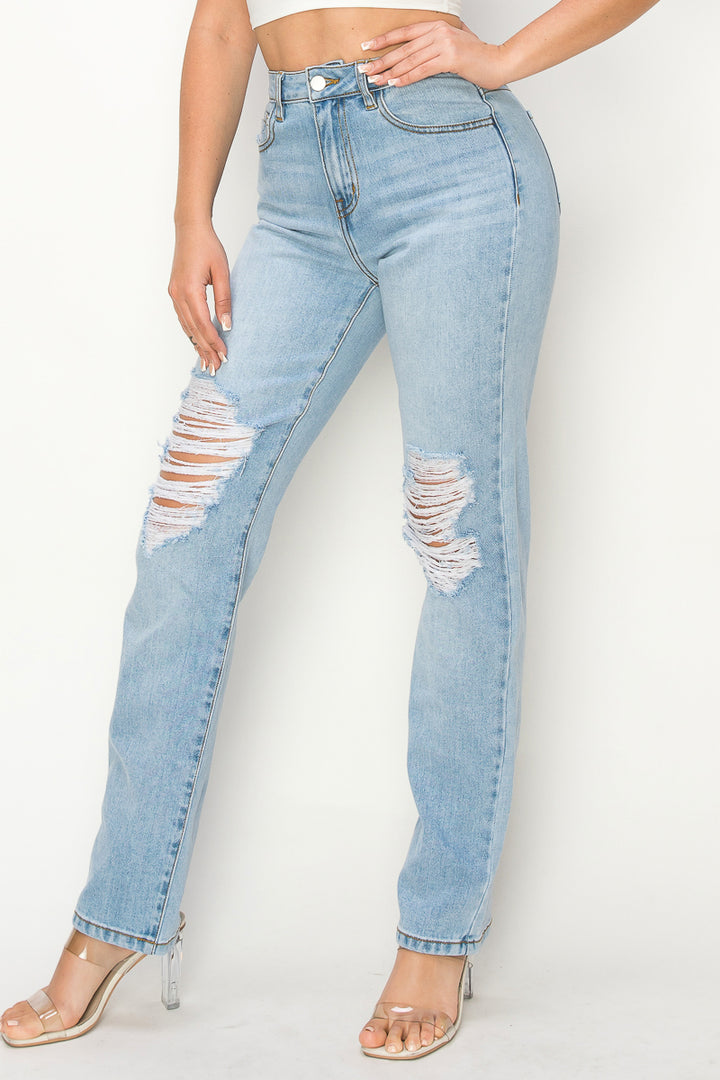 Aurora - Destructed High Rise 50/50 Straight Leg