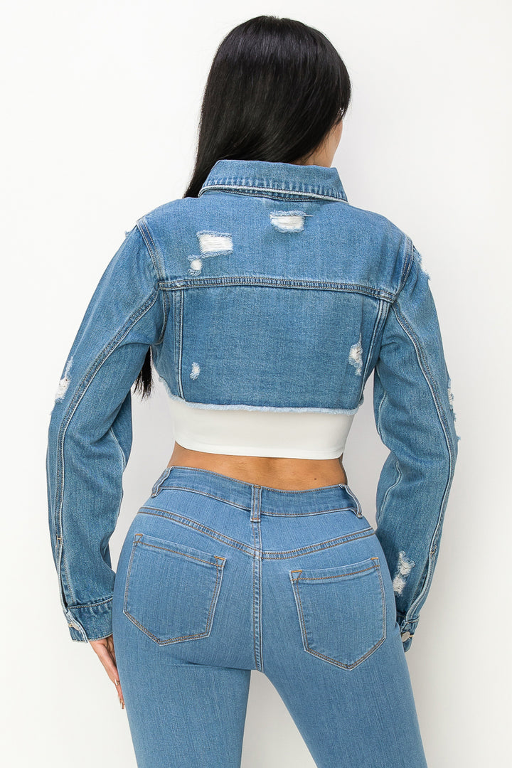 Kennedy - Cropped Destructed Fray Jacket