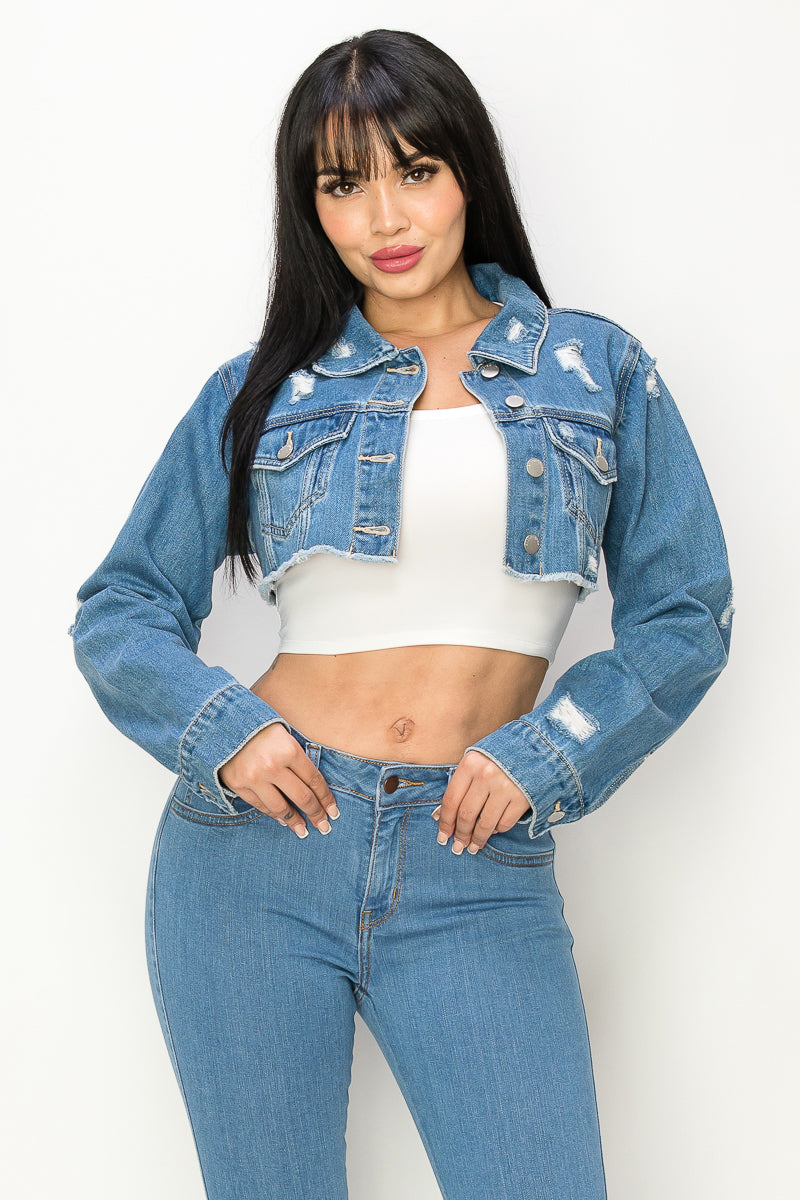Kennedy - Cropped Destructed Fray Jacket