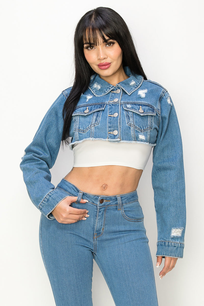 Kennedy - Cropped Destructed Fray Jacket