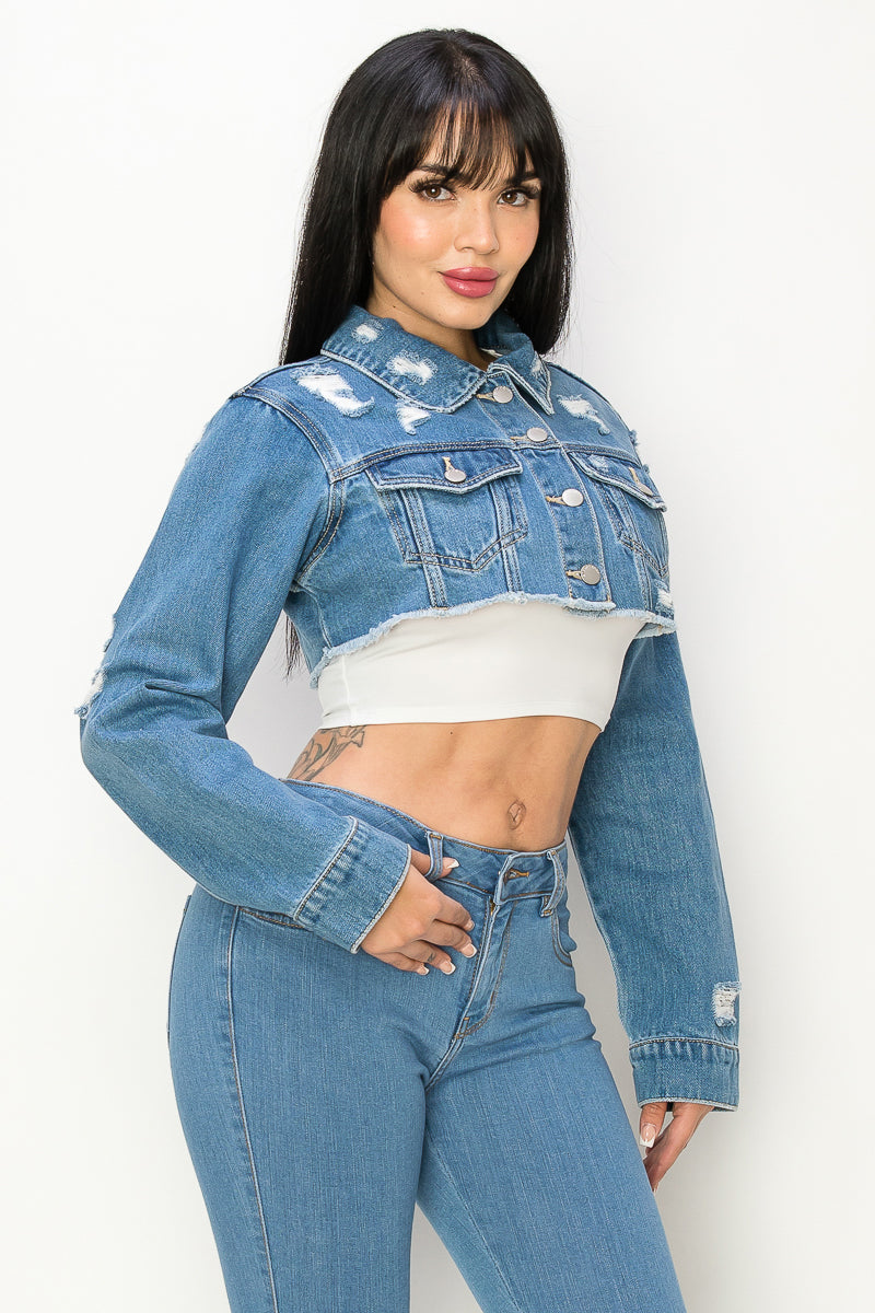 Kennedy - Cropped Destructed Fray Jacket