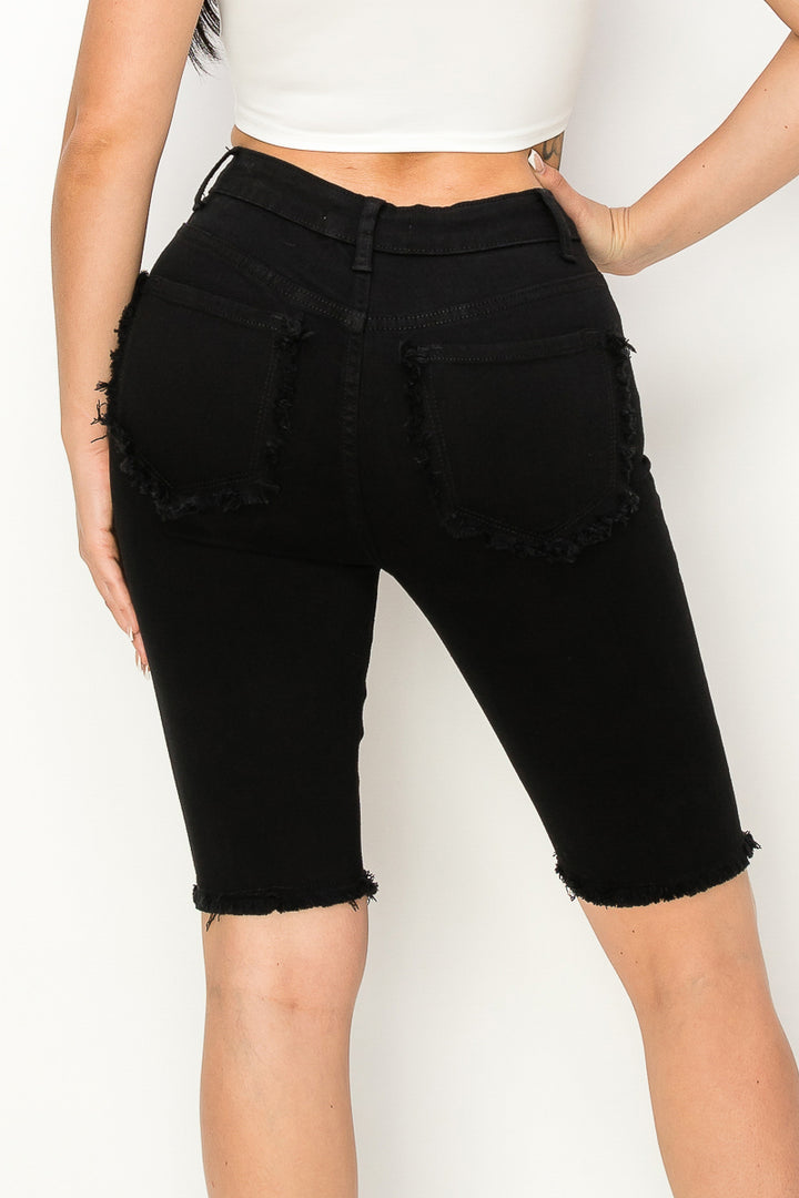 Emery - High Rise Rear Fray Pocket & Fray Hem Bermuda