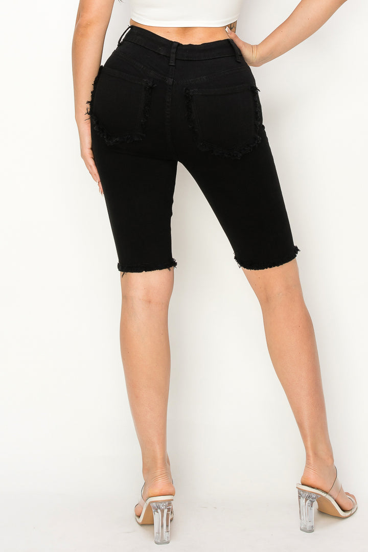 Emery - High Rise Rear Fray Pocket & Fray Hem Bermuda