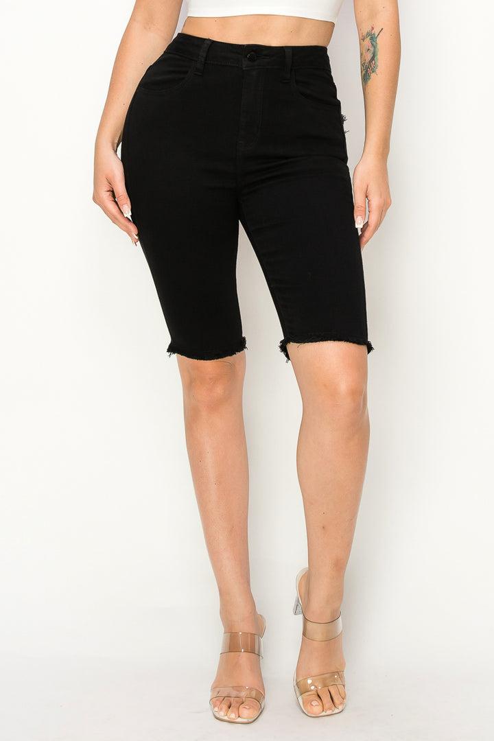 Emery - High Rise Rear Fray Pocket & Fray Hem Bermuda