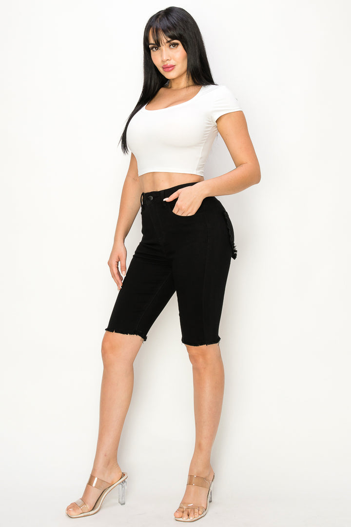 Emery - High Rise Rear Fray Pocket & Fray Hem Bermuda