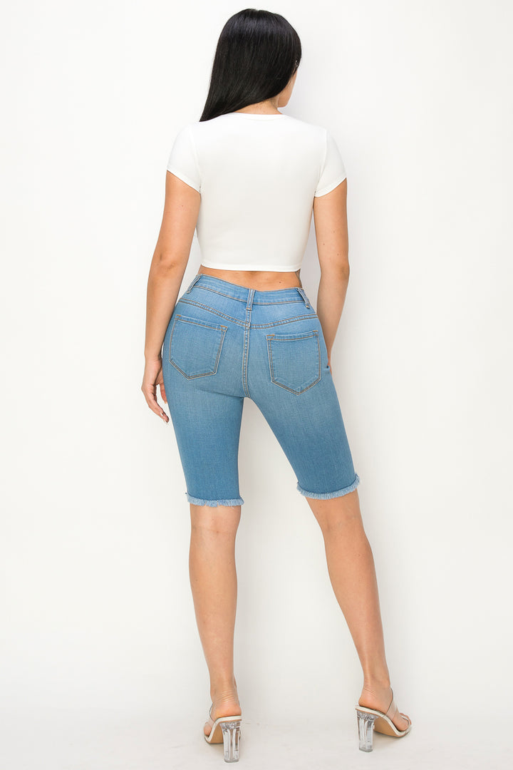 Eloise - Light High Rise Destructed Fray Hem Bermuda