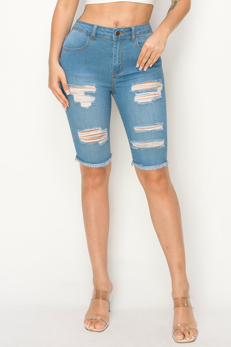Eloise - Light High Rise Destructed Fray Hem Bermuda