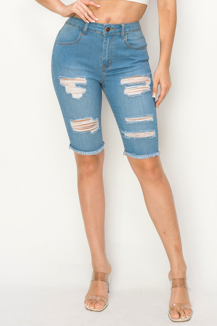 Eloise - Light High Rise Destructed Fray Hem Bermuda
