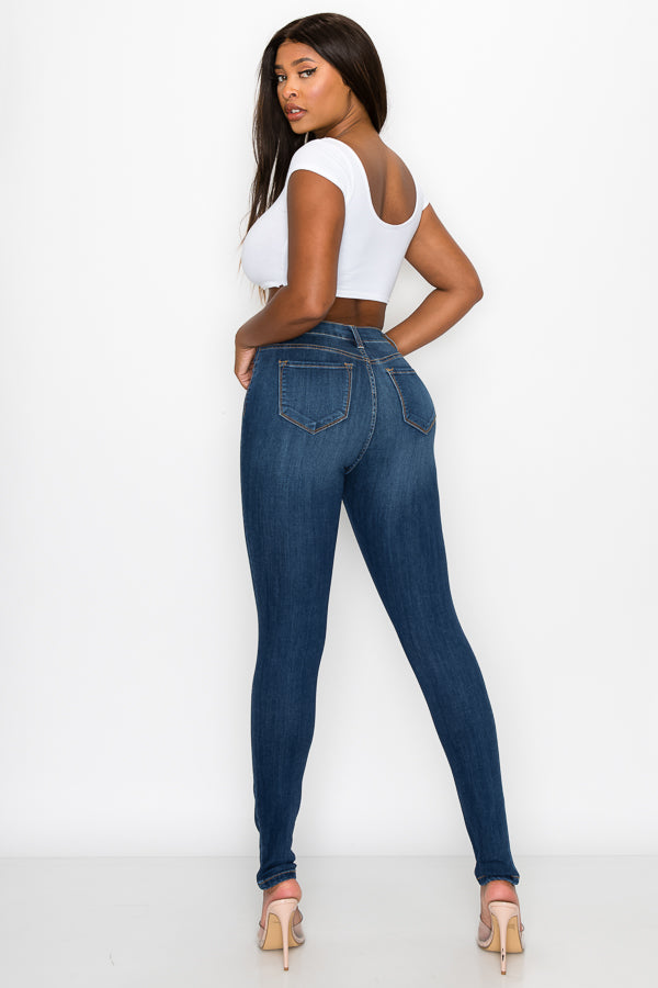 Brandi - Jean skinny fendu aux genoux épuré et élégant à taille haute