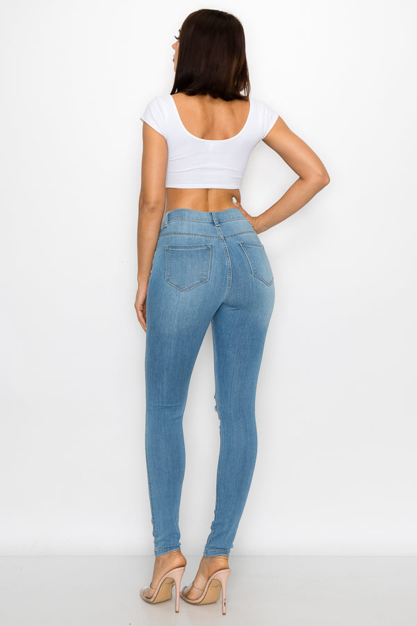 Brandi - Jean skinny fendu aux genoux épuré et élégant à taille haute