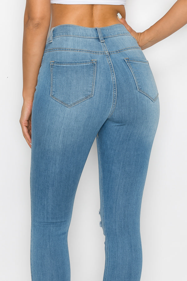 Brandi - Jean skinny fendu aux genoux épuré et élégant à taille haute