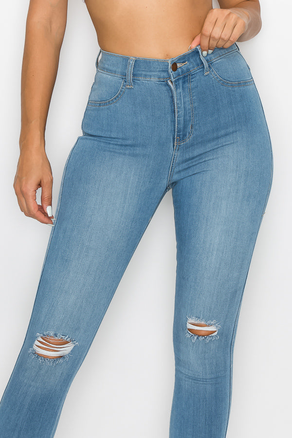 Brandi - Jean skinny fendu aux genoux épuré et élégant à taille haute