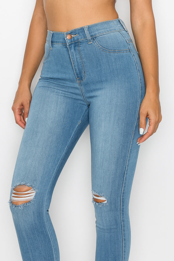 Brandi - Jean skinny fendu aux genoux épuré et élégant à taille haute