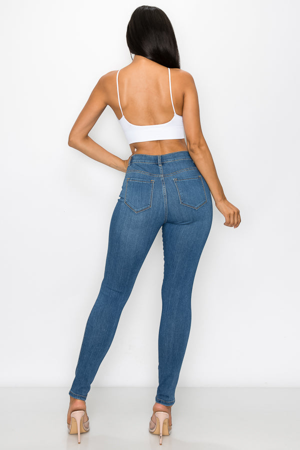 Brandi - Jean skinny fendu aux genoux épuré et élégant à taille haute