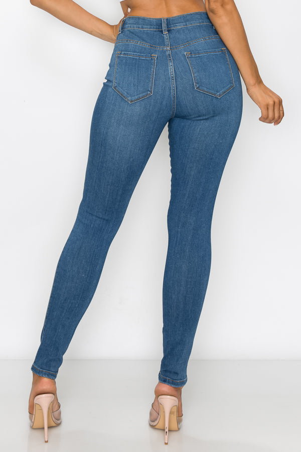 Brandi - Jean skinny fendu aux genoux épuré et élégant à taille haute