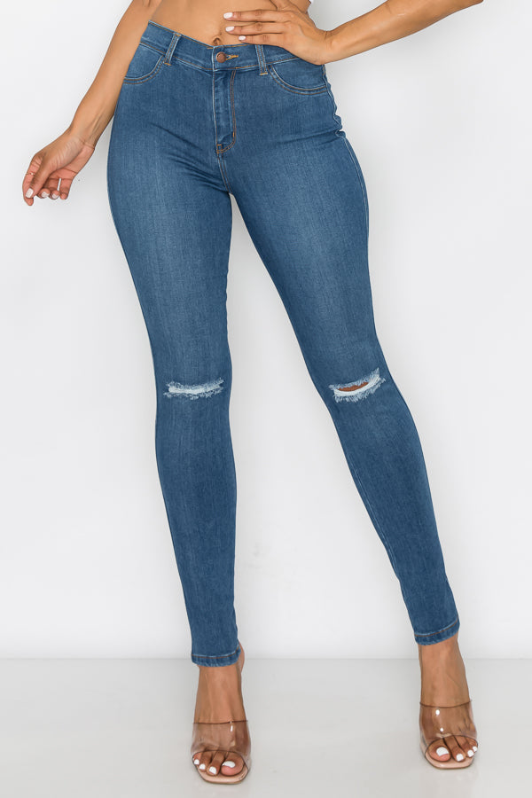 Brandi - Jean skinny fendu aux genoux épuré et élégant à taille haute