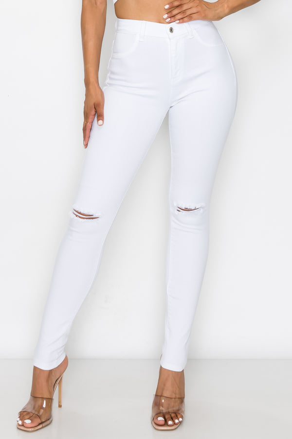 Brandi - Jean skinny fendu aux genoux épuré et élégant à taille haute