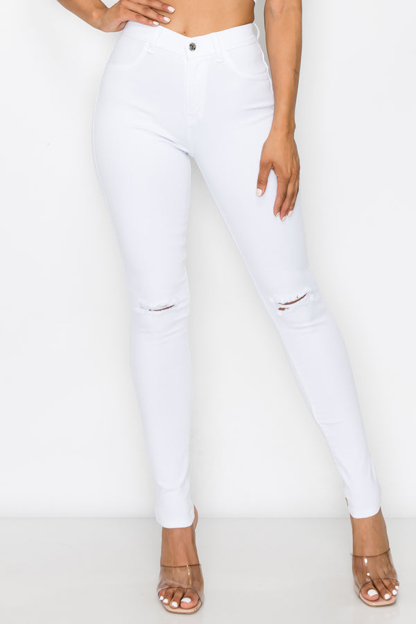 Brandi - Jean skinny fendu aux genoux épuré et élégant à taille haute